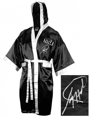 Larry Holmes Signed Title Black Boxing Robe - (SCHWARTZ COA)