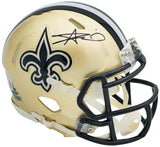 ALVIN KAMARA AUTOGRAPHED SAINTS GOLD SPEED MINI HELMET BECKETT WITNESS 224824