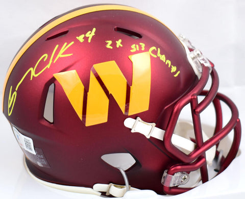 Gary Clark Signed Commanders Speed Mini Helmet w/2x SB Champs- Beckett W Holo