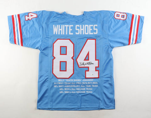 Billy "White Shoes" Johnson Signed Houston Oilers Career Stat Jersey (JSA) W.R.