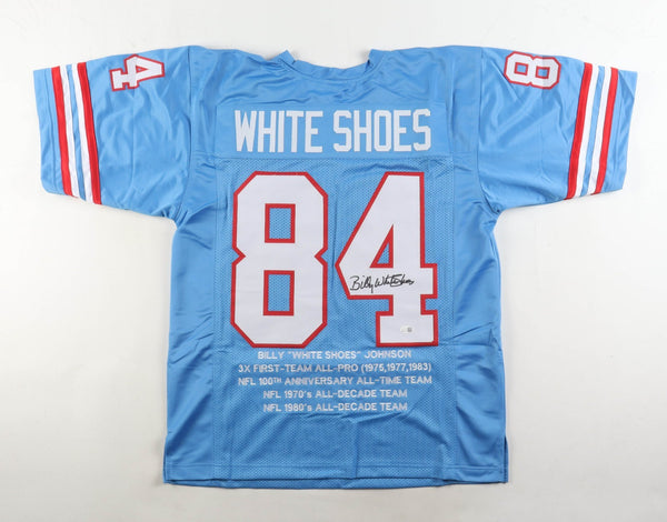 Billy "White Shoes" Johnson Signed Houston Oilers Career Stat Jersey (JSA) W.R.