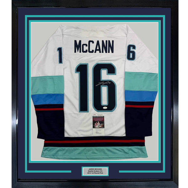 Framed Autographed/Signed Jared McCann 35x39 Seattle White Jersey JSA COA