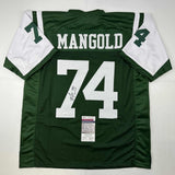 Autographed/Signed Nick Mangold New York Green Football Jersey JSA COA
