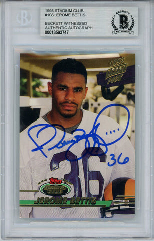 Jerome Bettis Autographed 1993 Stadium Club #108 Rookie Card Beckett Slab 33759