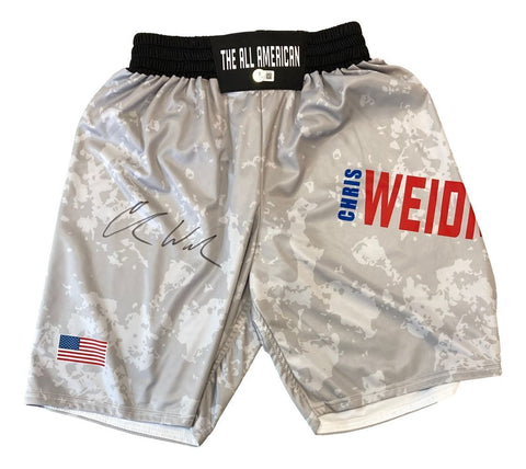 Chris Weidman Signed Custom Gray MMA Fight Trunks BAS