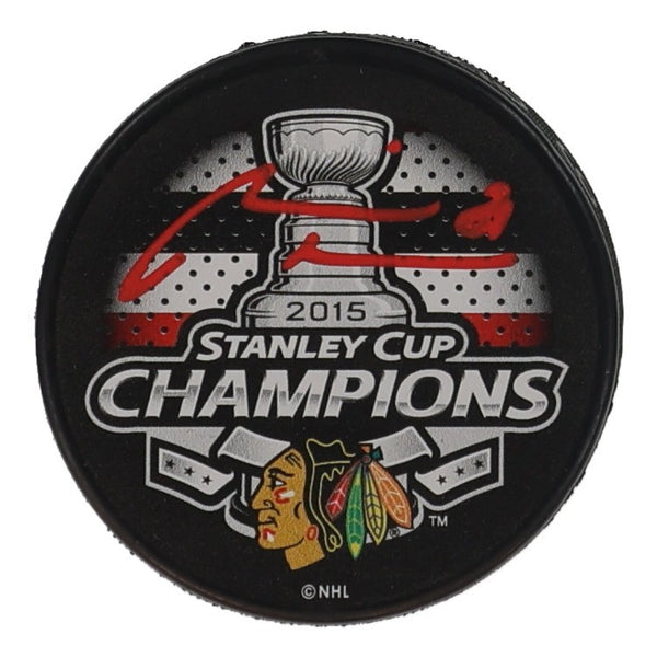 Marian Hossa Signed Chicago Blackhawk Logo 2015 S.C. Champ Hockey Puck /Schwartz