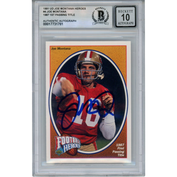 Joe Montana Autographed/Signed 91 Upper Deck #4 Slab Trading Card Beckett 49936