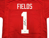 OHIO STATE BUCKEYES JUSTIN FIELDS AUTOGRAPHED RED JERSEY BECKETT WITNESS 230184