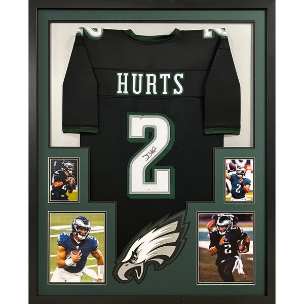 Jalen Hurts Autographed Signed Framed Philadelphia Eagles 4P Jersey JSA