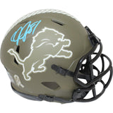 Calvin Johnson Autographed Detroit Lions 2022 Salute Mini Helmet Beckett 47641