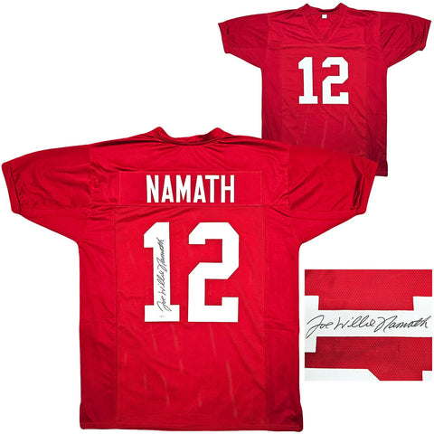 ALABAMA JOE WILLIE NAMATH AUTOGRAPHED CRIMSON JERSEY FULL NAME BECKETT 212601