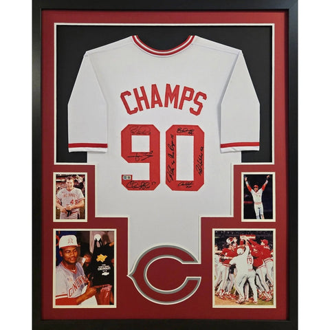 Cincinnati Reds Autographed Signed Framed 1990 Champions Jersey BECKETT