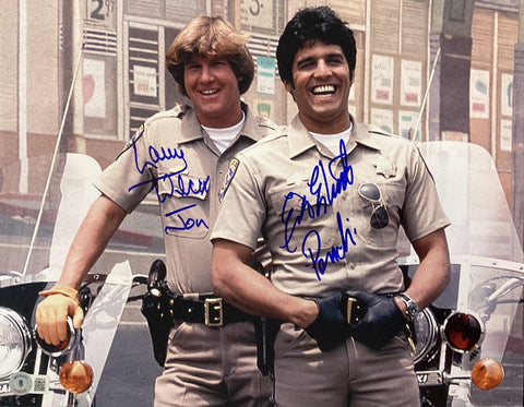 Erik Estrada Larry Wilcox Signed 11x14 CHIPS Laughing Photo Inscribed BAS ITP