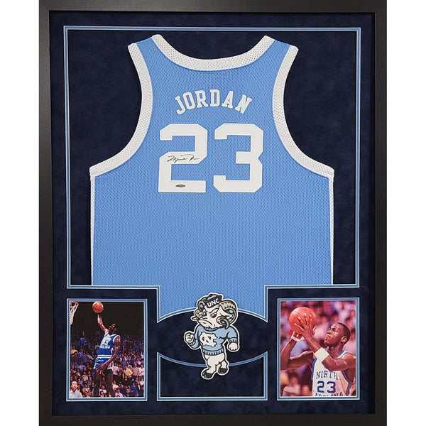 Michael Jordan Autographed Signed Framed UNC Blue Jersey UPPERDECK UDA