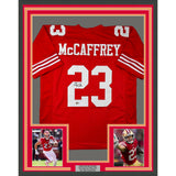 Framed Autographed/Signed Christian McCaffrey 33x42 Red Jersey Beckett BAS COA