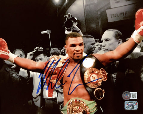 Mike Tyson Autographed Signed 8x10 Photo With Belts Beckett BAS