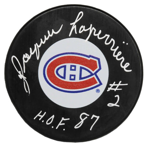 Jacques Laperriere Signed Montreal Canadiens Hockey Puck w/HOF'87 - SCHWARTZ