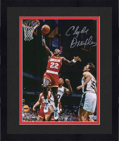 Framed Clyde Drexler Houston Rockets Autographed 8" x 10" Dunking Photograph