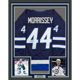 Framed Autographed/Signed Josh Morrissey 35x39 Blue Hockey Jersey Beckett COA