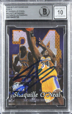 Lakers Shaquille O'Neal Signed 1998 Flair Showcase #7 Card Auto 10! BAS Slabbed