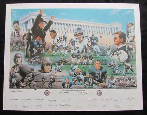 Bears World Championships Multi-Signed (20) Print to Luckman Sayers Butkis 99555