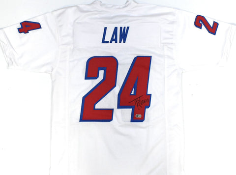 Ty Law Autographed White Pro Style Jersey w/ HOF - Beckett W Hologram *Black