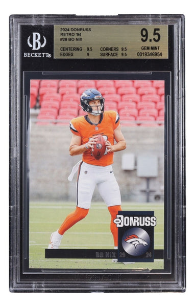 Bo Nix 2024 Donruss Retro #28 Denver Broncos Rookie Card BAS 9.5