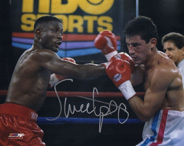 Pernell 'Sweet Pea' Whitaker Signed Boxing Punching Action 8x10 Photo - (SS COA)