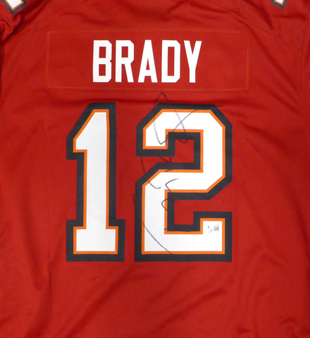 Buccaneers Tom Brady Autographed Red Nike SB Patch Jersey Beckett QR #AC41040
