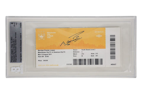 Sergio Aguero Signed 2011 Manchester City Pro Debut Match Ticket - BGS 4