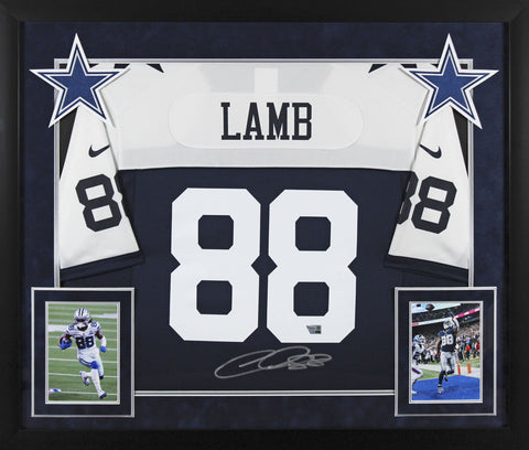 Cowboys CeeDee Lamb Signed Navy Blue Thanksgiving Nike Game Framed Jersey Fan