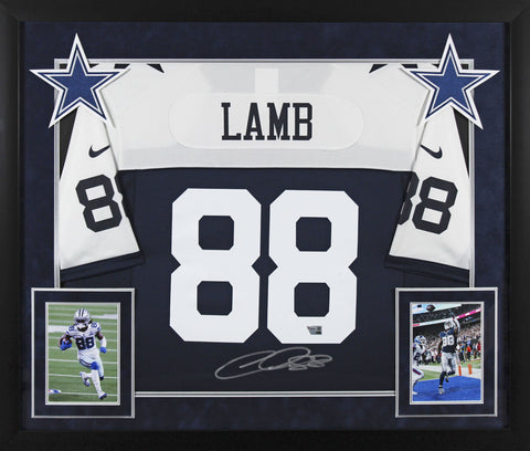 Cowboys CeeDee Lamb Signed Navy Blue Thanksgiving Nike Game Framed Jersey Fan