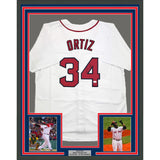 Framed Autographed/Signed David Ortiz 35x39 Boston White Baseball Jersey JSA COA