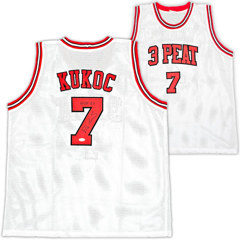 CHICAGO BULLS TONI KUKOC AUTOGRAPHED WHITE JERSEY "HOF 21" JSA STOCK #215748