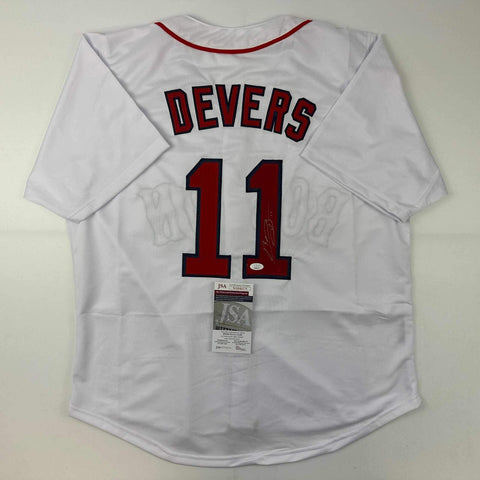 Autographed/Signed Rafael Devers Boston White Baseball Jersey JSA COA