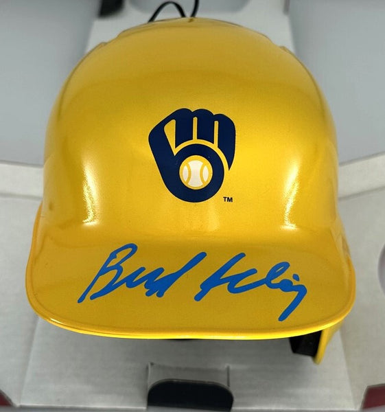 Brewers Hall of Famer BUD SELIG Signed Rawlings YELLOW Mini Helmet AUTO - JSA