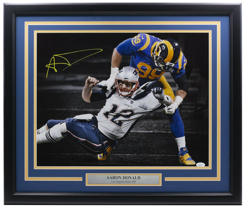 Aaron Donald Signed Framed 16x20 Rams Sack Spotlight Photo vs. Tom Brady JSA