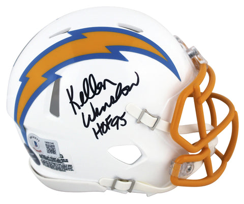 Chargers Kellen Winslow "HOF 95" Signed White Speed Mini Helmet BAS Witnessed
