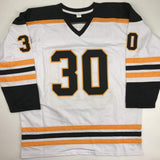 Autographed/Signed GERRY CHEEVERS HOF 85 Boston White Jersey JSA COA Auto
