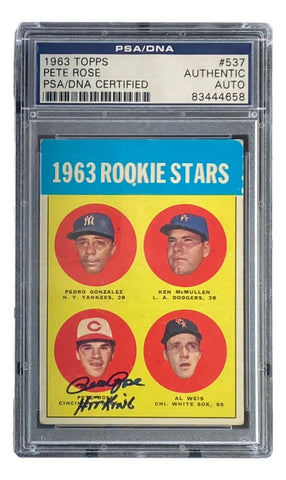 Pete Rose Signed 1963 Topps #537 Reds Rookie Card Hit King Inscribed PSA/DNA