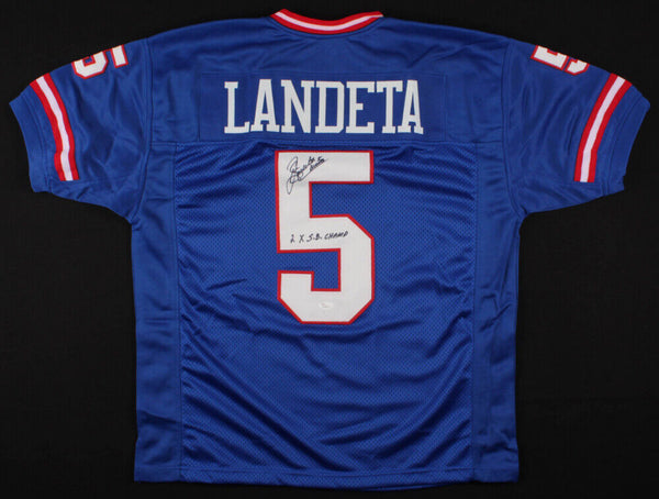 Sean Landeta Signed New York Giants Jersey Inscribed "2xS.B Champs" (JSA COA)