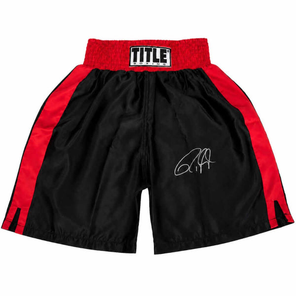 Roy Jones Jr. Signed Title Black With Red Trim Boxing Trunks - (SCHWARTZ COA)