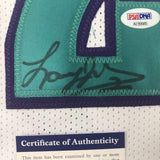 Autographed/Signed LARRY JOHNSON Charlotte White Basketball Jersey PSA/DNA COA