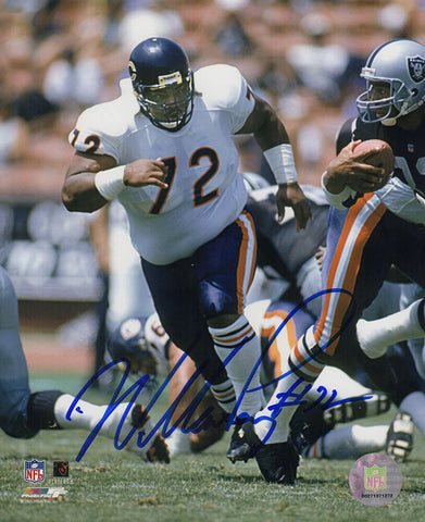 William Perry Signed Bears White Jersey Action vs. Raiders 8x10 Photo- (SS COA)