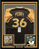 Framed Signed Gaylord Perry 35x39 San Diego Brown Jersey JSA COA