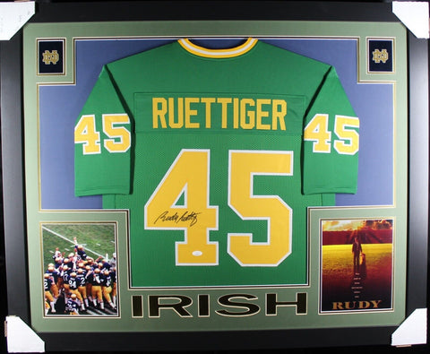 RUDY RUETTIGER (Notre Dame green SKYLINE) Signed Autographed Framed Jersey JSA