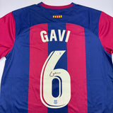 Autographed/Signed Gavi FC Barcelona Blue Soccer Jersey Beckett BAS COA