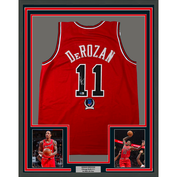 Framed Autographed/Signed DeMar DeRozan 33x42 Chicago Red Jersey Beckett BAS COA