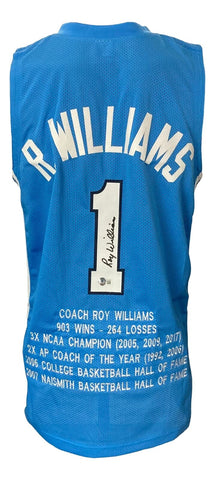 Coach Roy Williams Signed Custom Blue College Basketball Stat Jersey BAS ITP