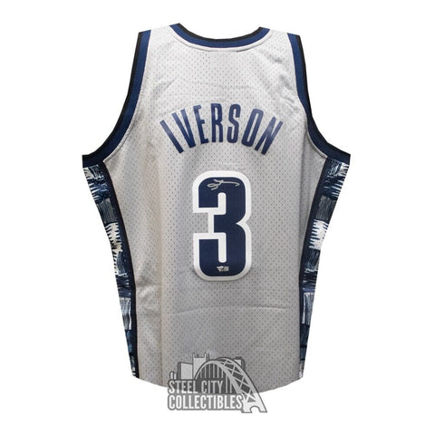 Allen Iverson Autographed Georgetown M&N Gray Basketball Jersey - Fanatics